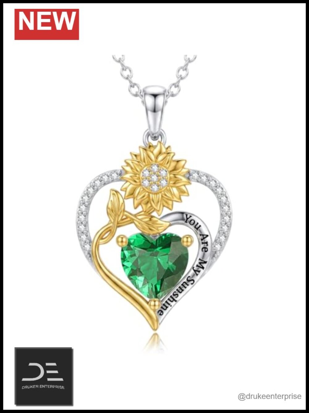 Sunflower Heart Birthstone Necklace Women's 925 Sterling Silver